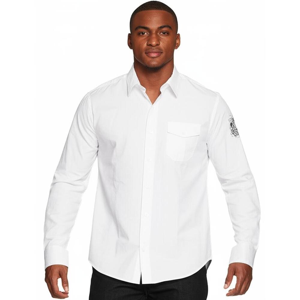 LL Cool J by Todd Smith Mens White Striped Textured Button Down Dress Shirt